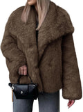 Cicy Bell Womens Faux Fur Coat Shaggy Oversized Lapel Jacket - Warm