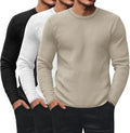 Men's Waffle Thermal 3-Pack Long Sleeve Crew Neck Shirts - Lightweight