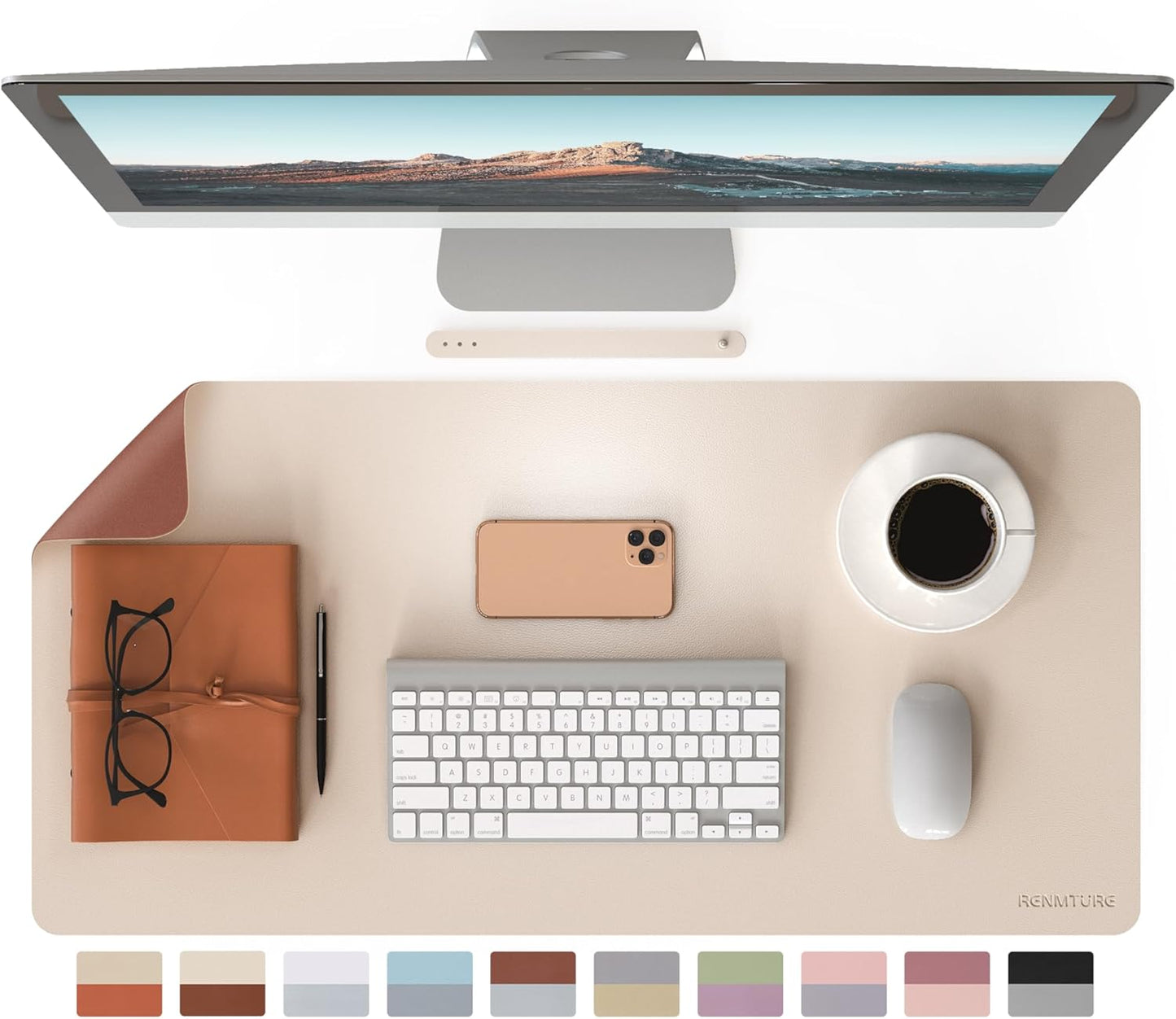 RENMTURE Dual-Tone Desk Mat: Organize & Protect (Beige/Brown)