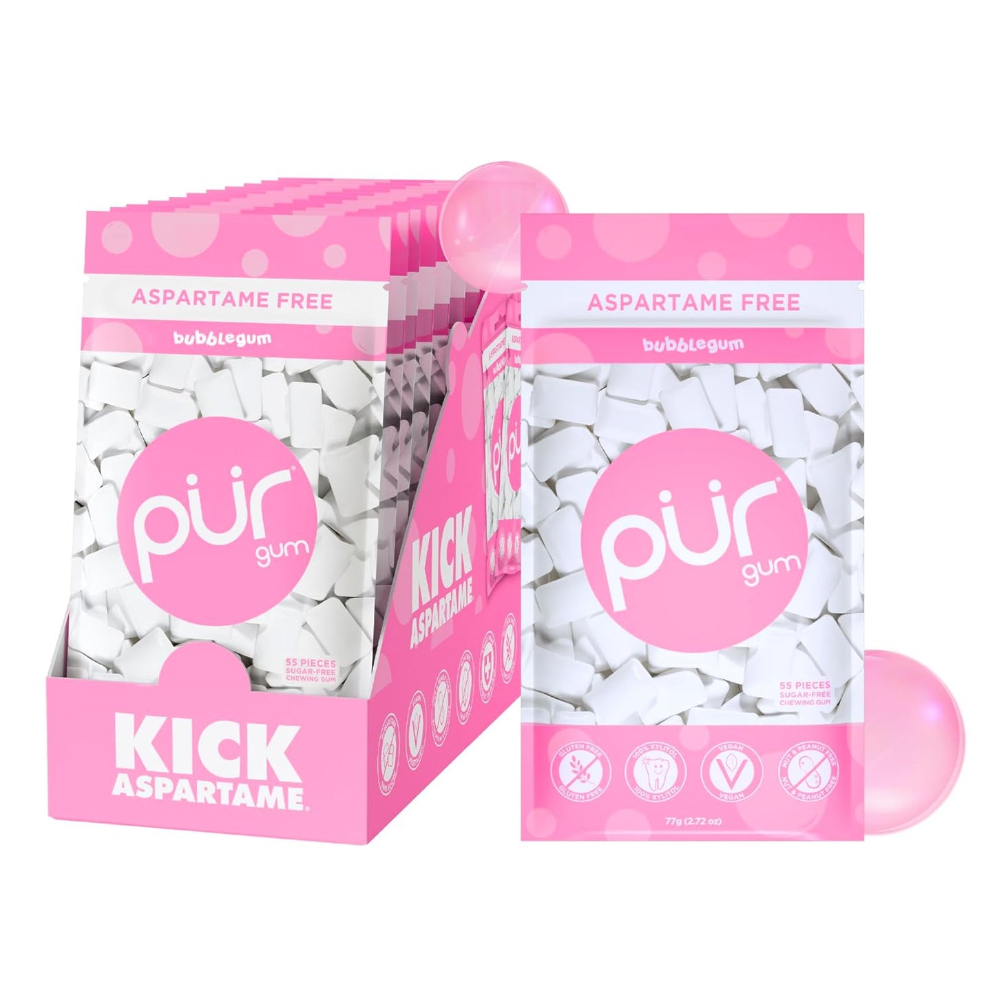 PUR Gum Natural Bubblegum Flavor - Aspartame Free Chewing Gum