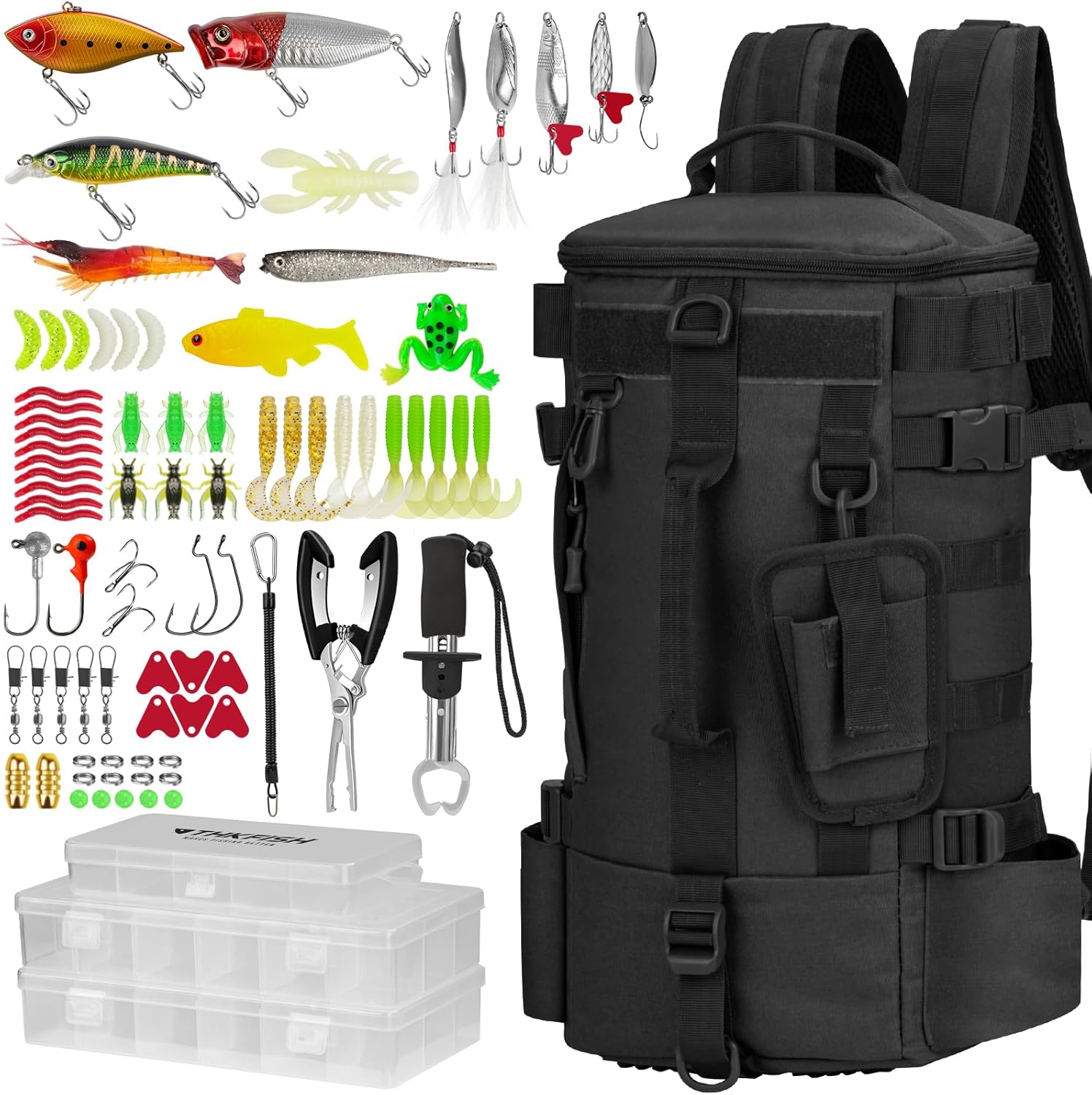 THKFISH 85Pcs Fishing Gear Kit - Backpack with Rod Holders