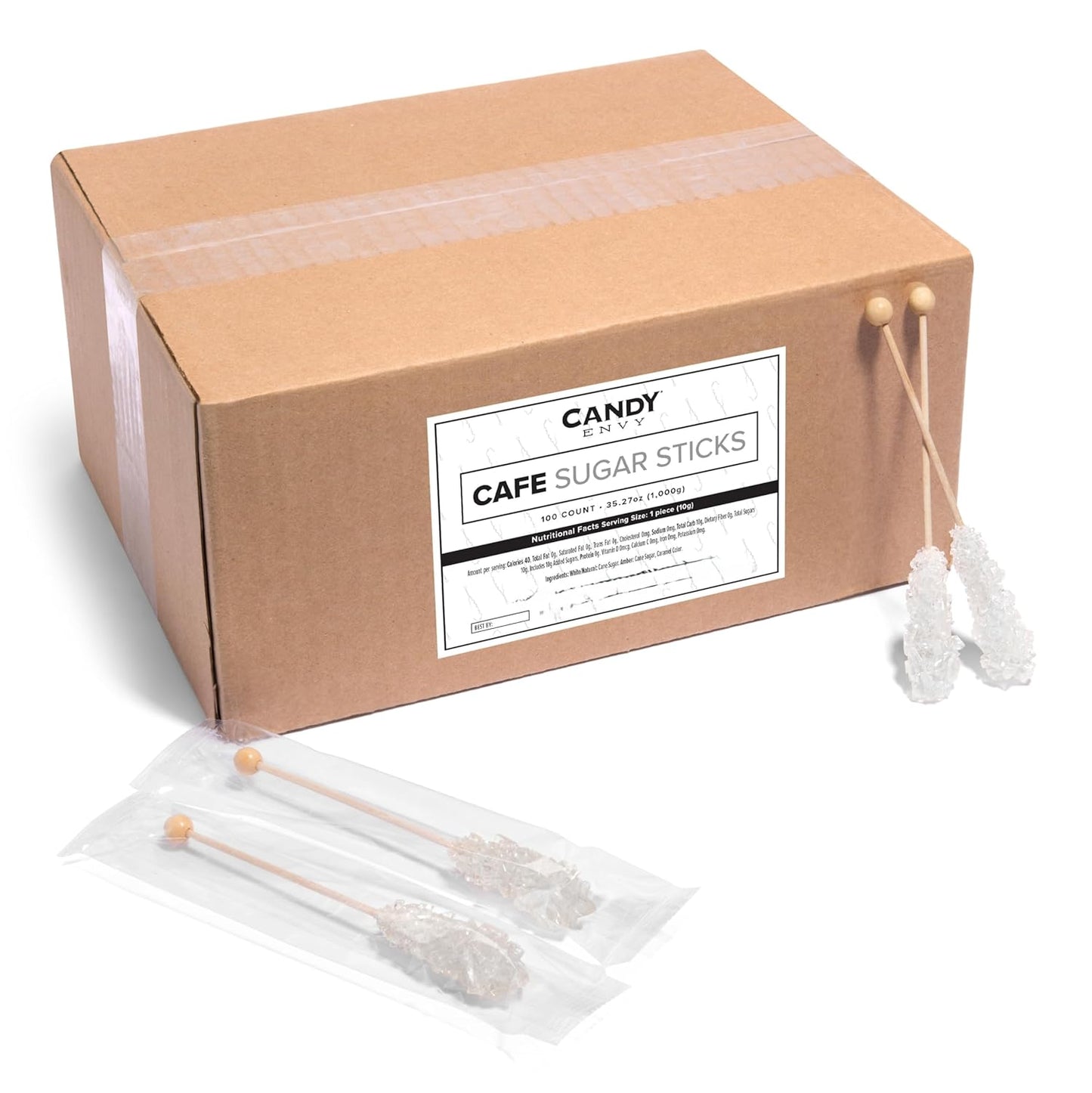 Candy Envy White Cafe Sugar Sticks Mini Rock Candy Treats