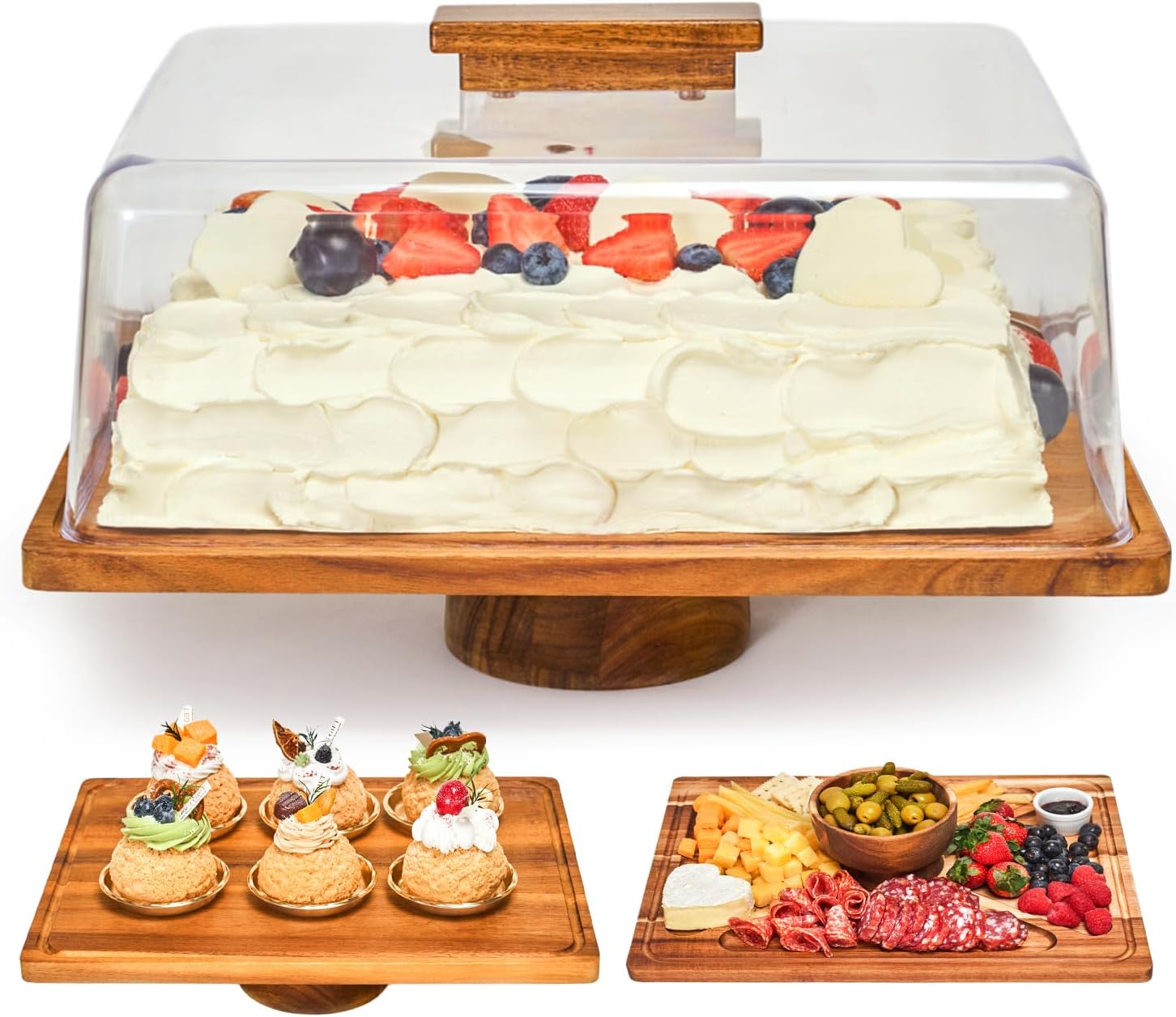 Acacia Wood Cake Stand with Lid for Elegant Dessert Display