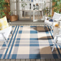 9 ft x 12 ft Beige Blue Plaid Area Rug - Indoor/Outdoor