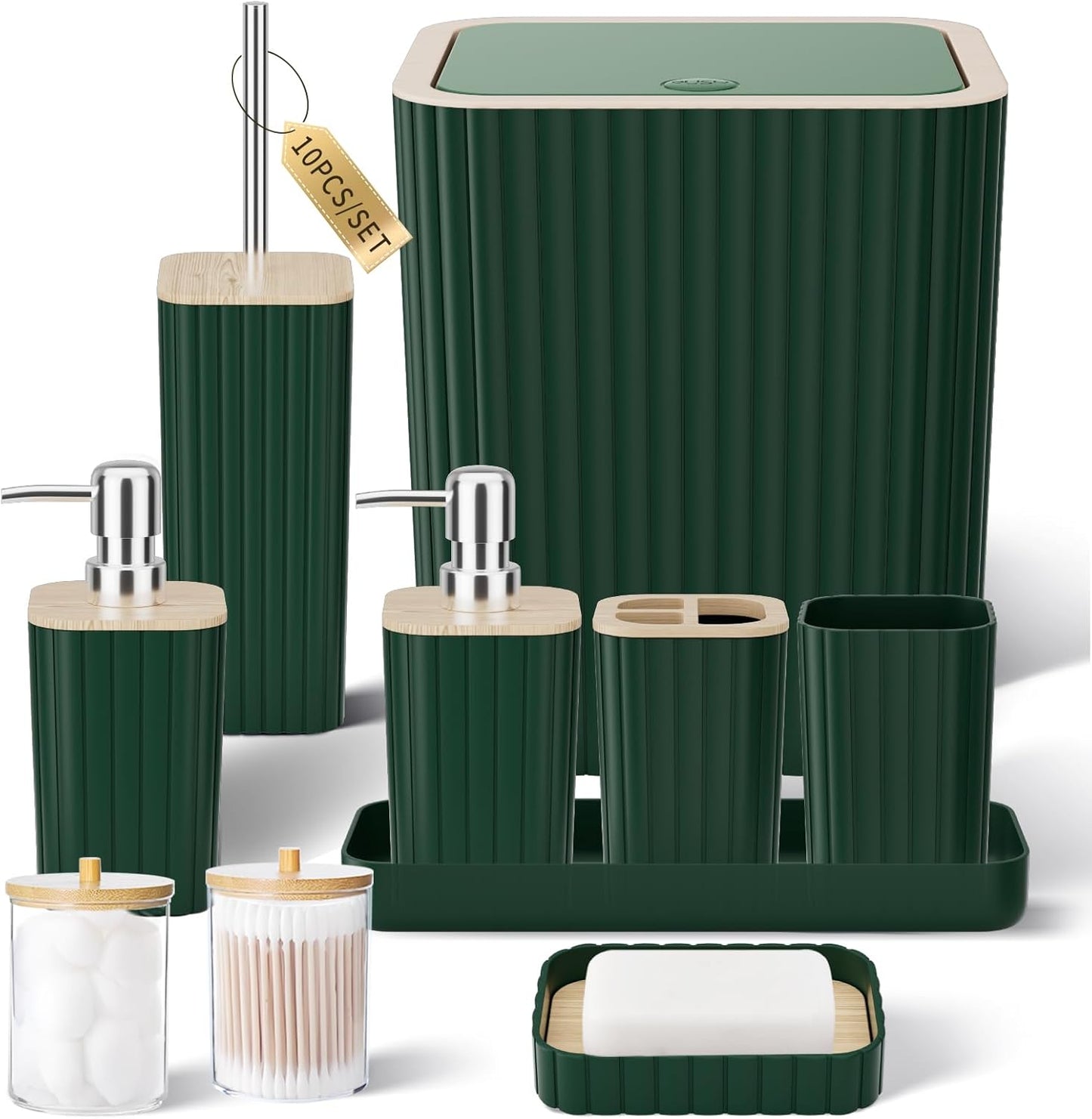 Elegant Green Bathroom Set - 10PC Accessories for Your Home