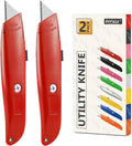Utility Knife Box Cutter Retractable Blade 2Pack - Heavy Duty Red