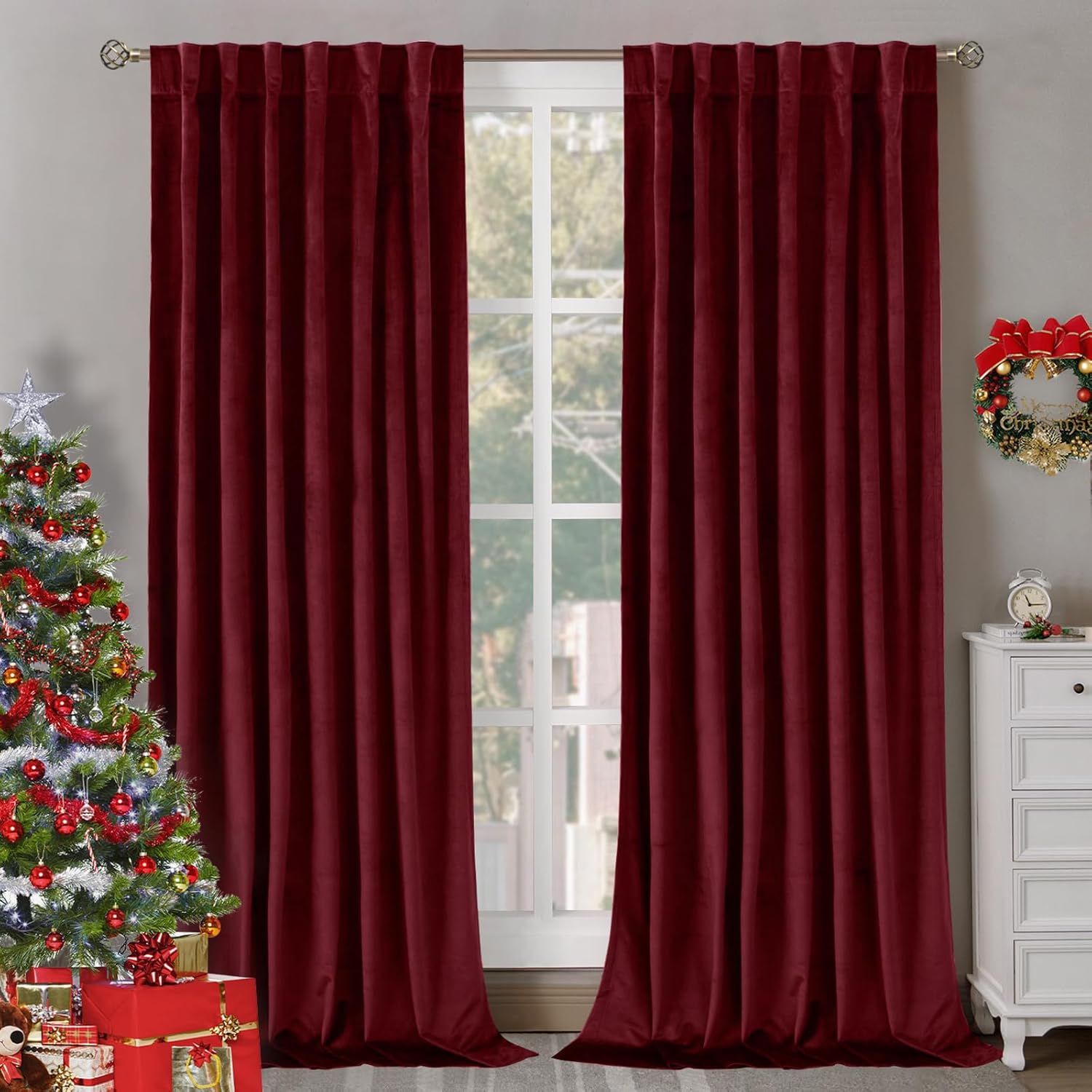 Red Velvet Curtains 84 Inch for Bedroom and Living Room Decor