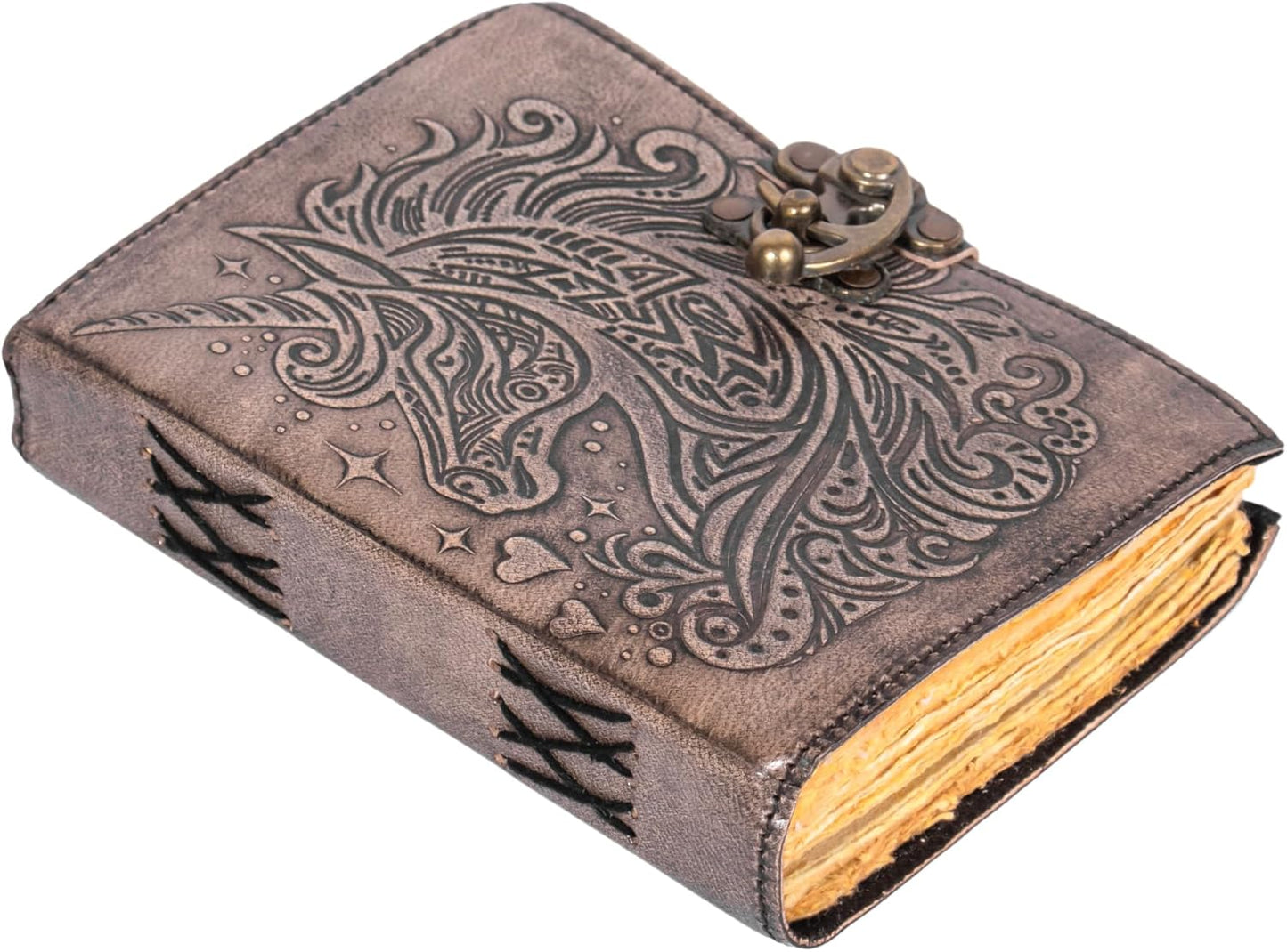 Unicorn Leather Travel Journal - Antique Clasp, Magical Diary