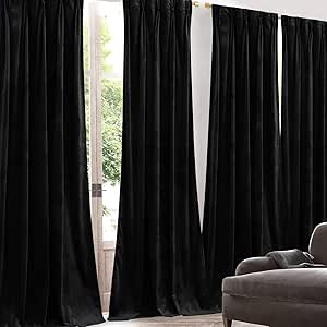 NICETOWN Black Velvet Traverse Curtains for Elegant Bedrooms