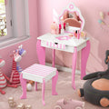 Costzon Kids Vanity Table with Mirror and Stool for Girls' Playtime
