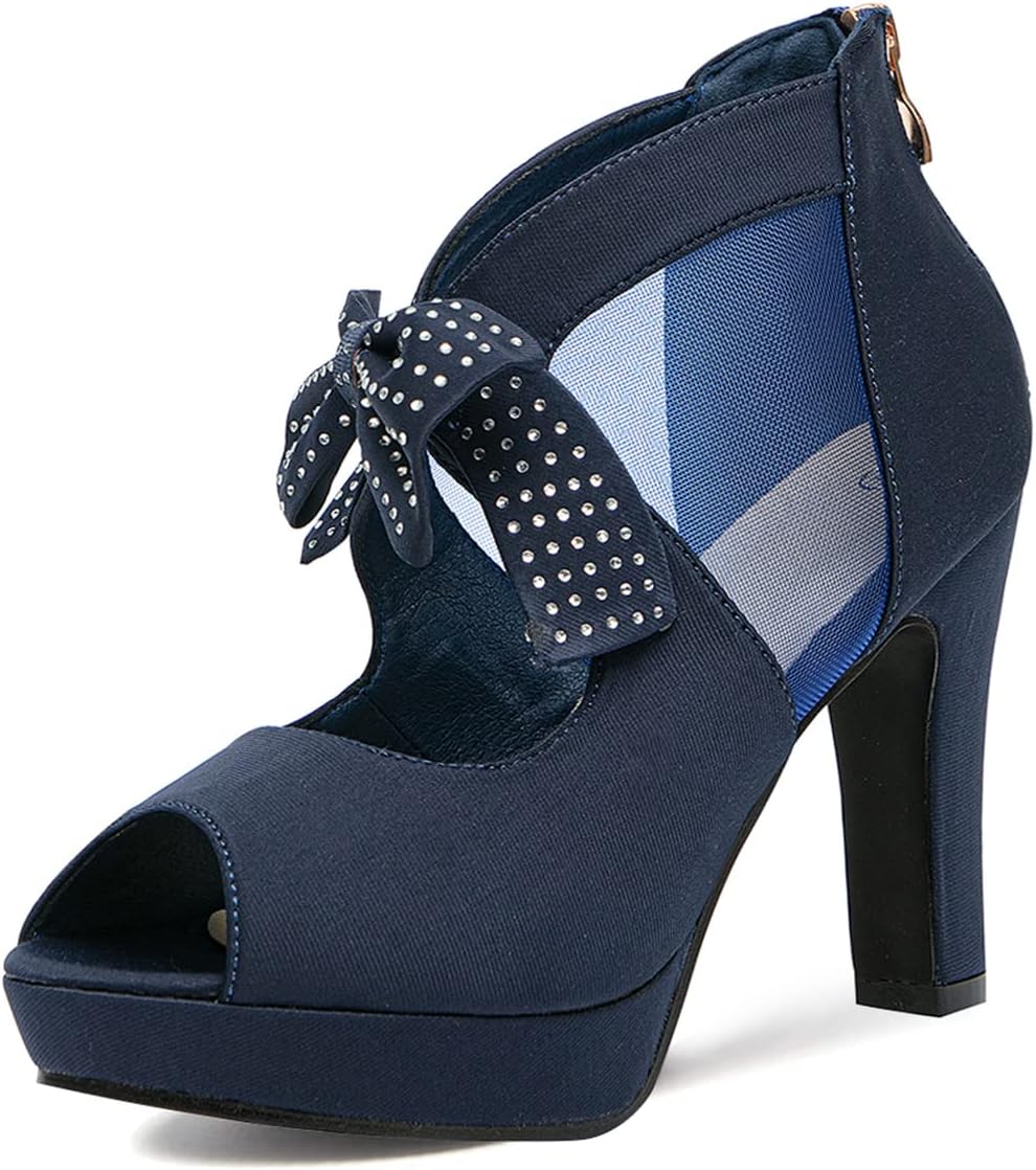 GATUXUS Open Toe Women Platform High Heel Shoes with Bows