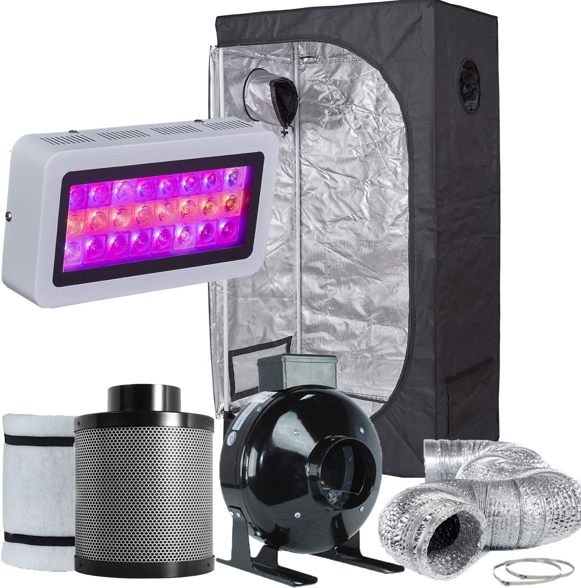 TopoLite Hydroponic Grow Tent Kit: LED 300W + Carbon Filter Combo