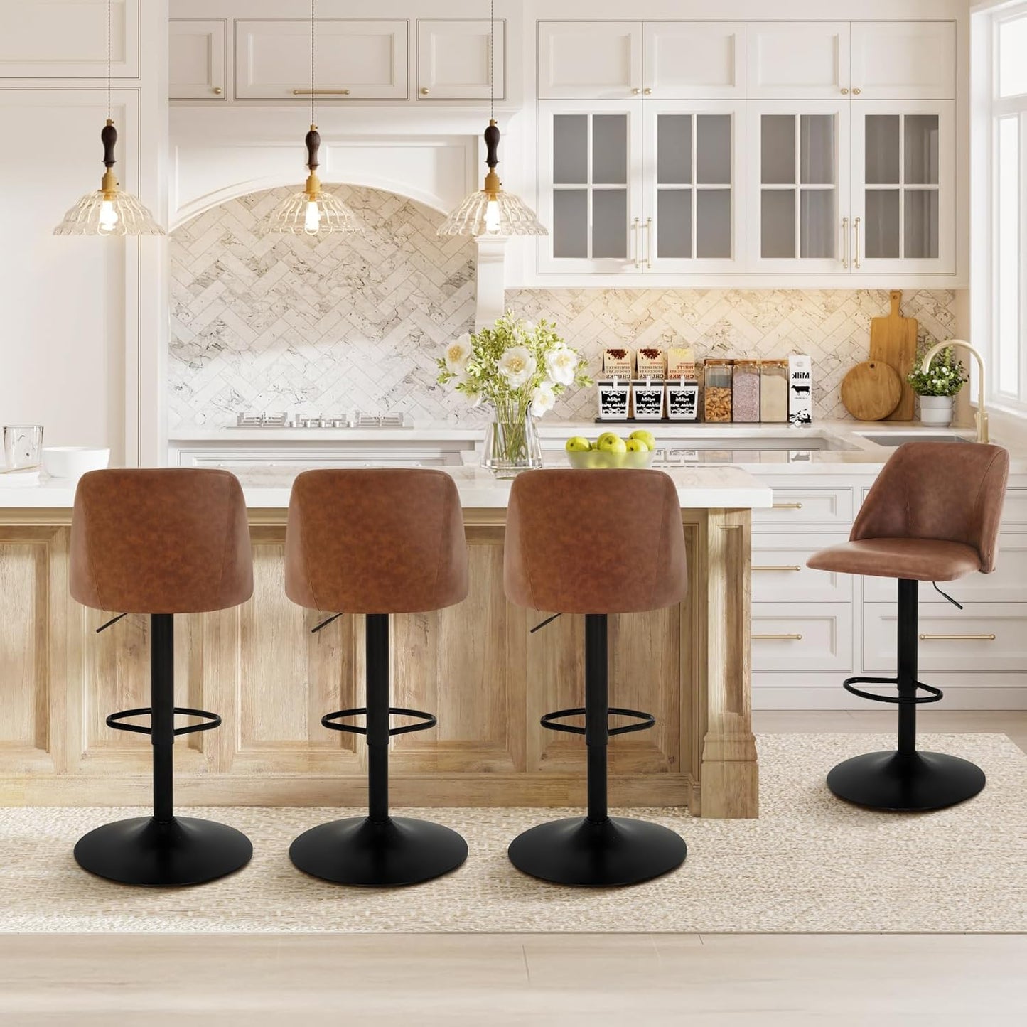 Modern Swivel Bar Stools Set of 4 with Adjustable Height