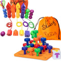 Skoolzy Rainbow Lacing Beads & Pegs - Montessori Color Skills