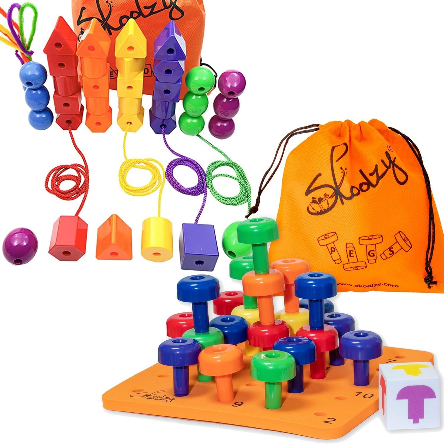 Skoolzy Rainbow Lacing Beads & Pegs for Color Recognition Fun