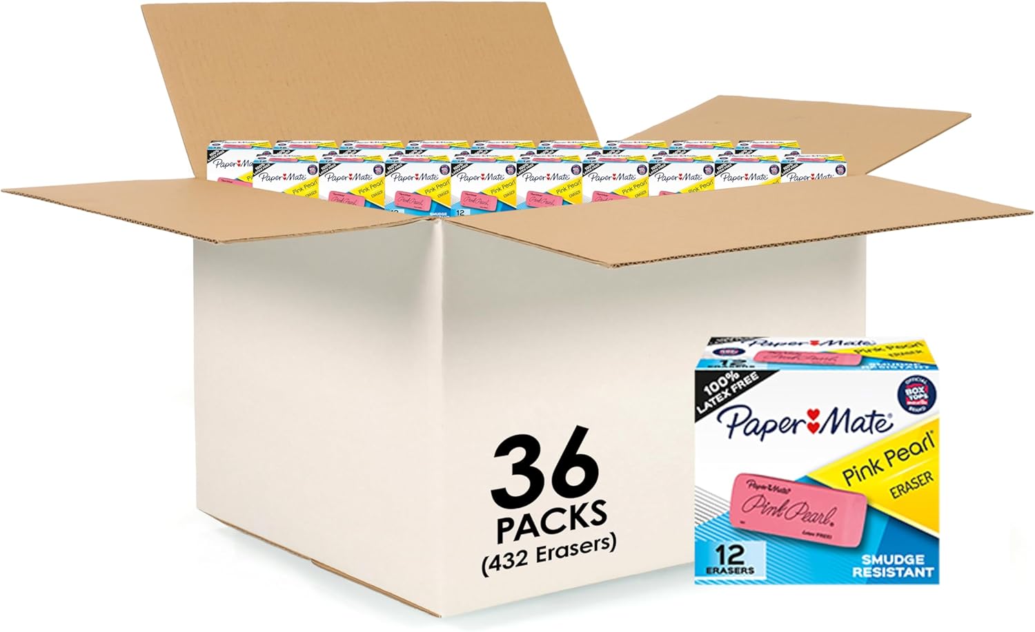 Paper Mate Pink Pearl Erasers Pack of 36 for Students and Artists