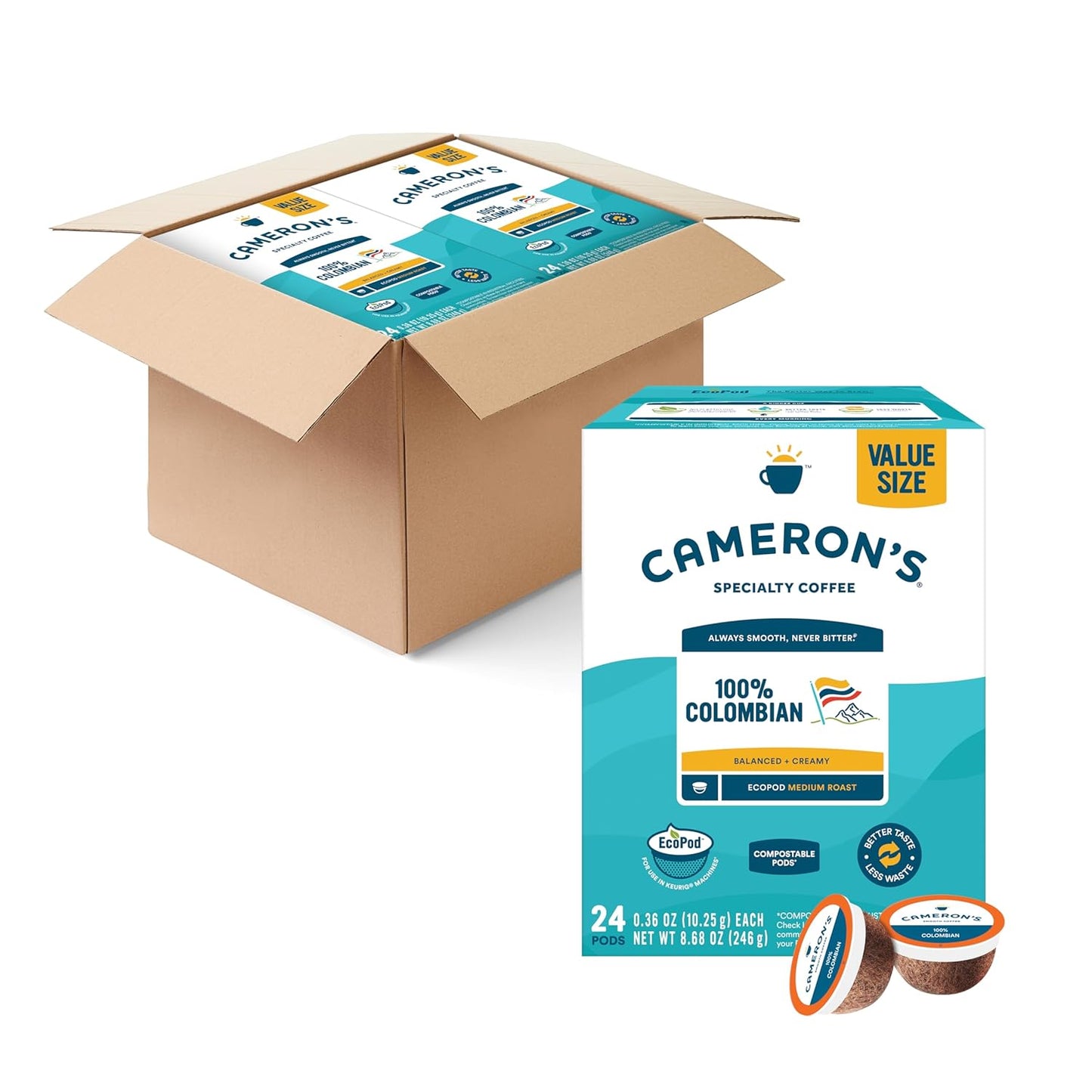 Cameron's Coffee Single Serve Pods, 100% Colombian Flavorful Brew
