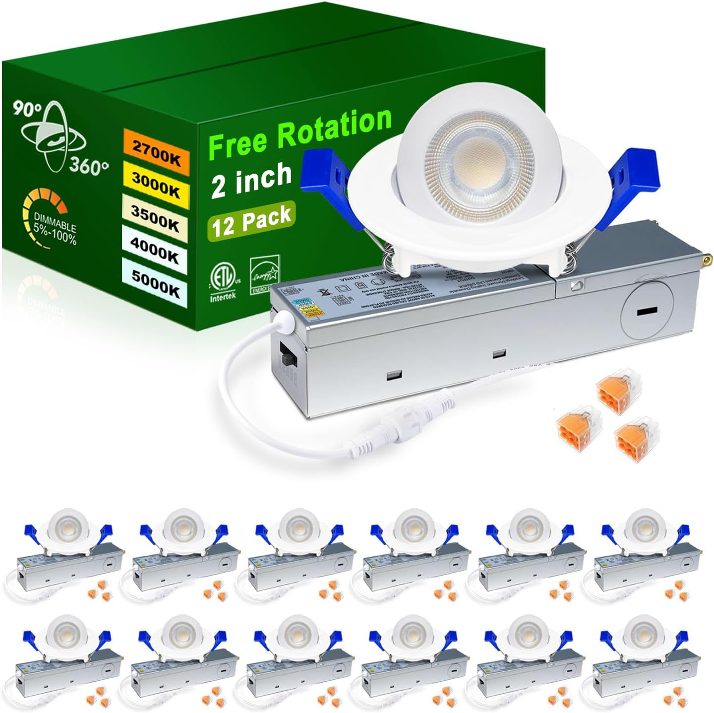 Zouzai 5CCT LED Gimbal Recessed Light - Adjustable & Dimmable