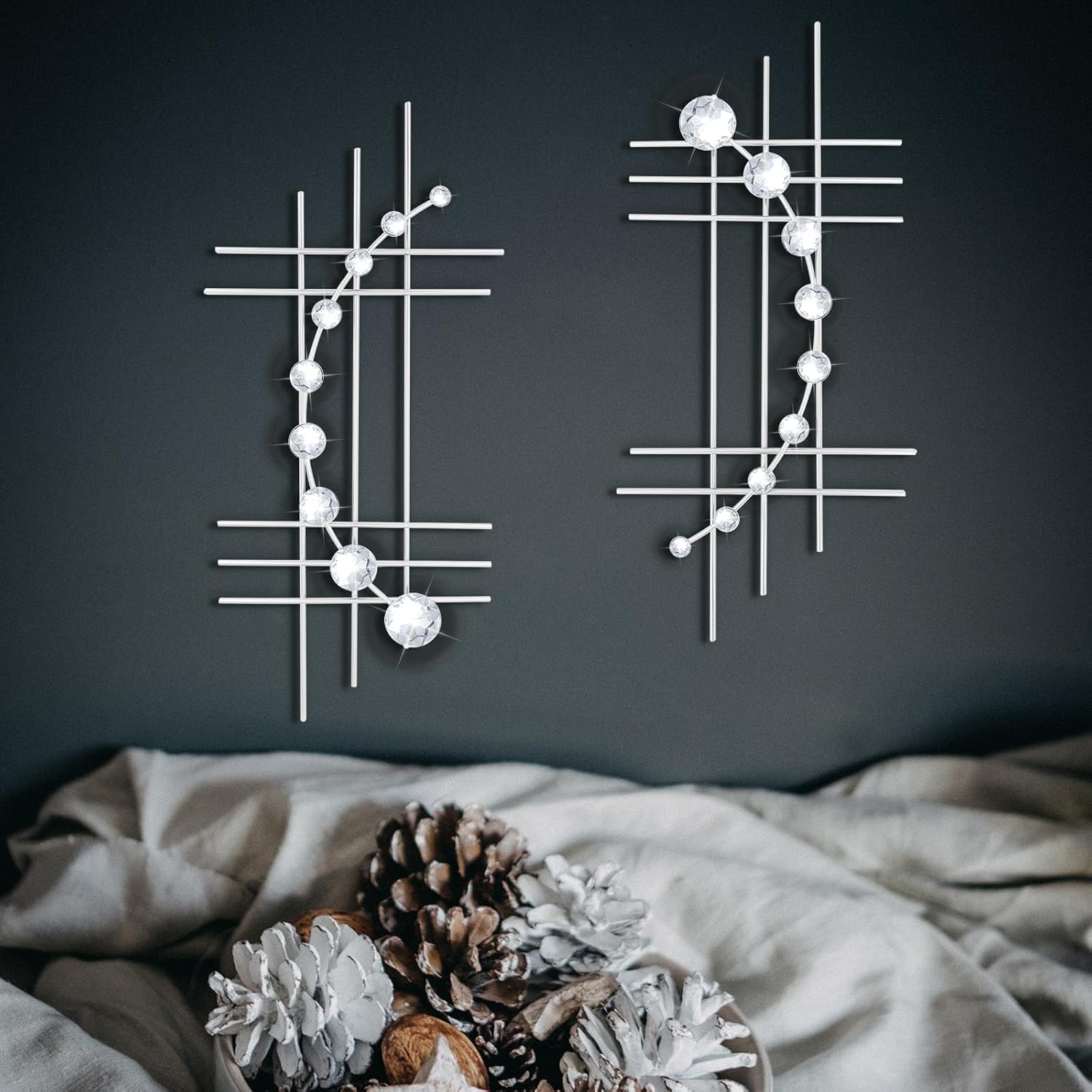 Bling Metal Wall Art Set with Jeweled Crystal Decor for Elegance