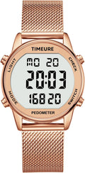 Women's Step Counter Pedometer Watch with Stainless Steel Bracelet