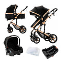 3 in 1 Baby Travel System Black Gold - Reversible Foldable Stroller