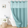 Extra Long Linen Style Teal Shower Curtain with Snap-In Liner - No