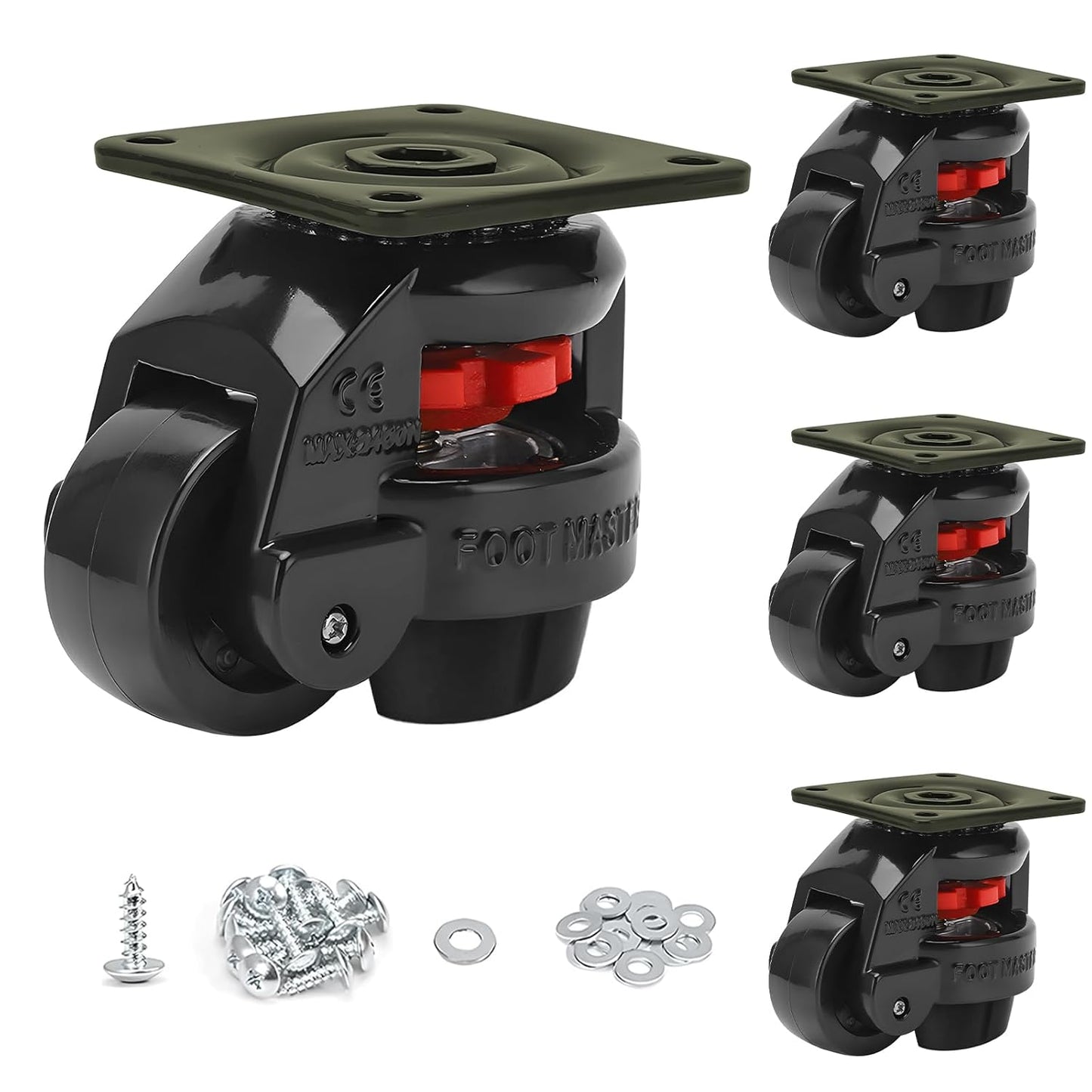Heavy Duty Leveling Casters with Nylon Wheel and Rubber Foot