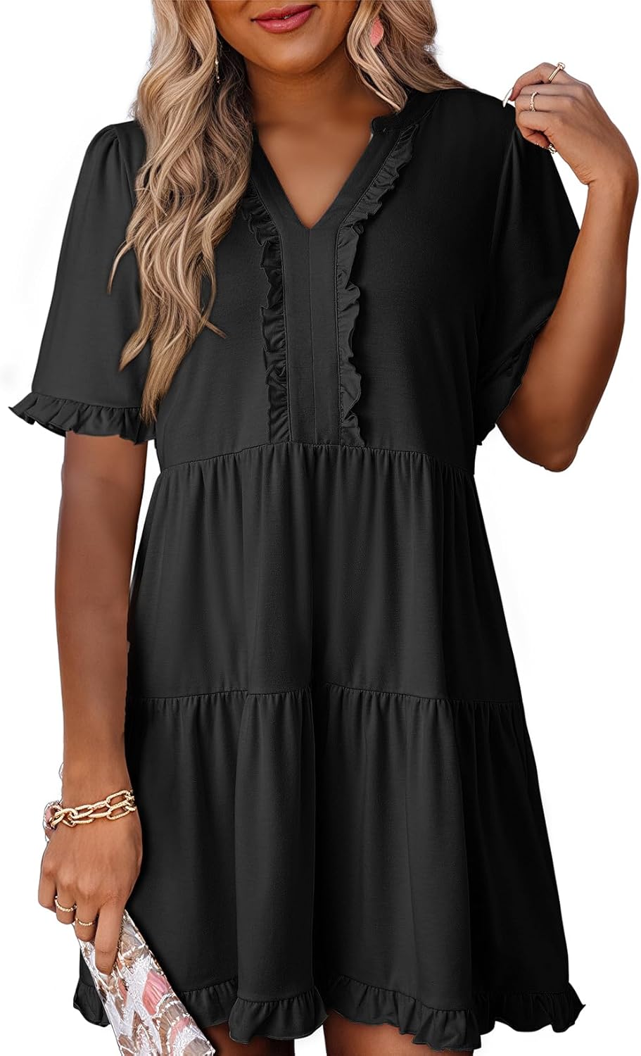 Dokotoo Womens Dresses V Neck Short Sleeve Casual A Line Dress