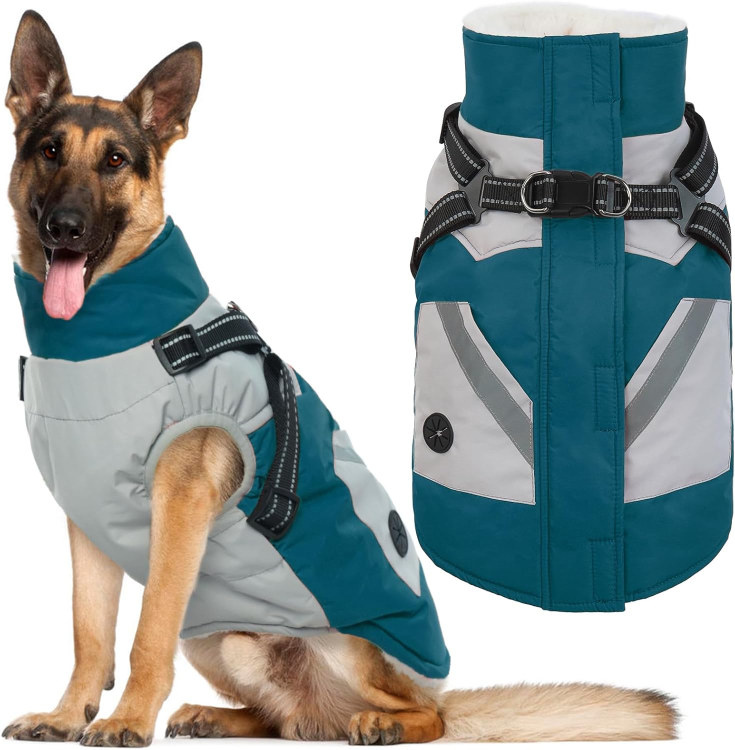 IECOii Dog Winter Coat with Harness for Large Dogs, XL Size