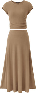 Two Piece Skirt Set for Women - Versatile Knit Midi Crop Set