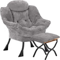 Lazy Chair with Folding Ottoman Plush Light Grey - Comfortable Reading