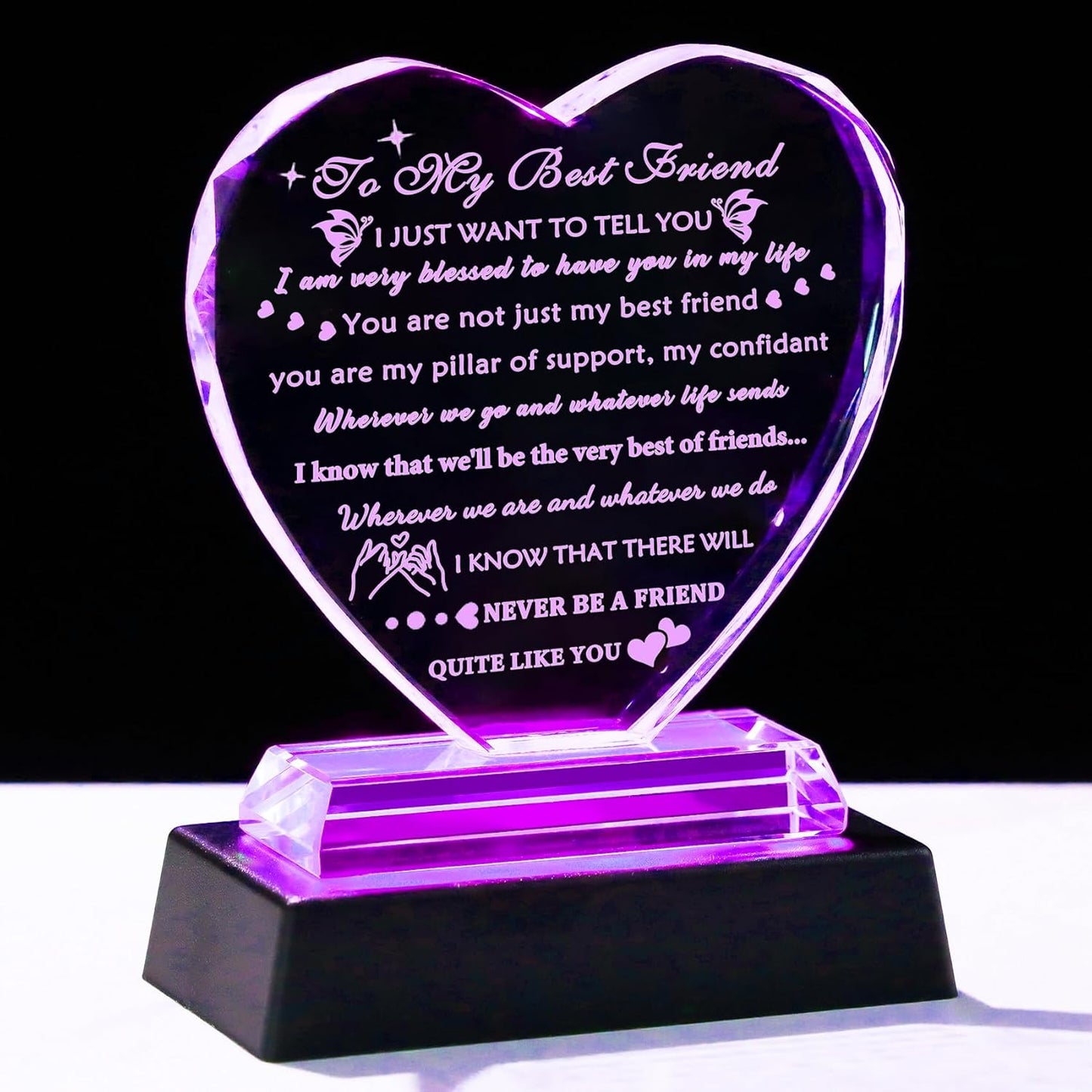 Crystal Heart Best Friend Gift with LED Base for Women