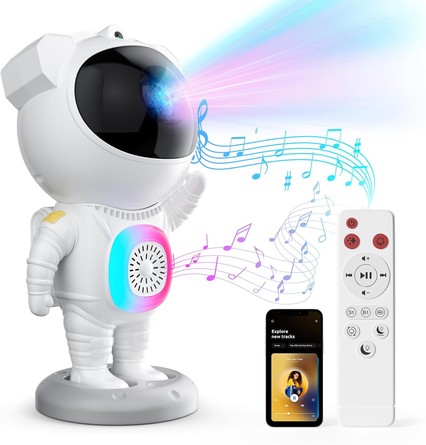 360 Spaceman Star Projector - Bluetooth Speaker & Remote Control - Celestial Night Light