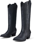 Rollda Cowboy Boots for Women Knee-High Embroidered Pointy