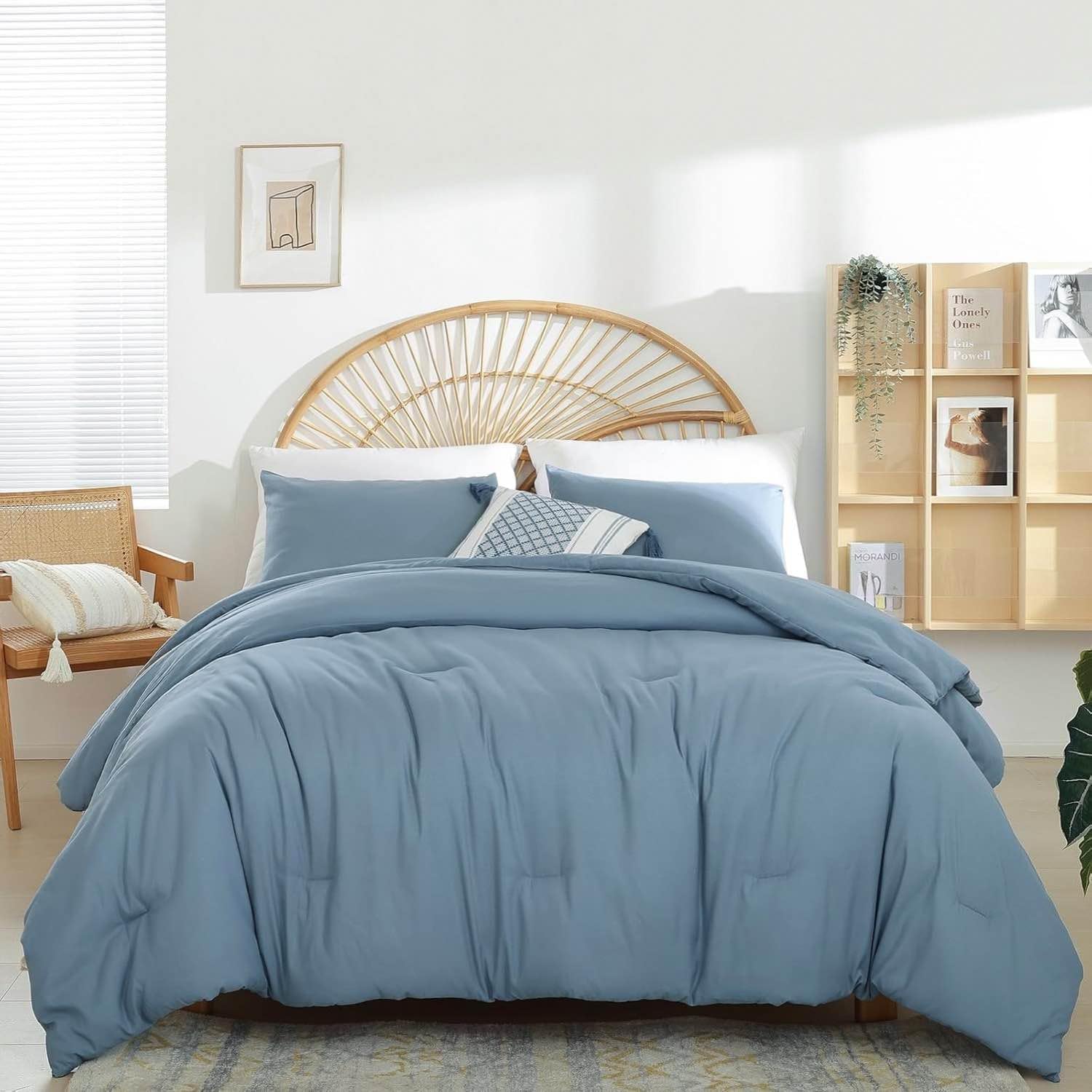 Dusty Blue Comforter Set King Size - Lightweight 3 Piece Bedding