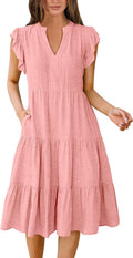 ANRABESS Womens Summer Ruffle Sleeve V Neck Midi Dress