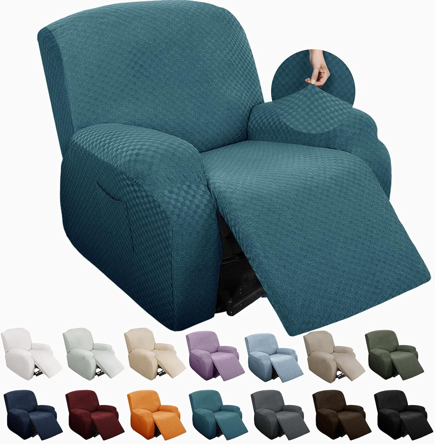 YEMYHOM Stretch Recliner Slipcover with Side Pocket in Peacock Blue