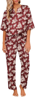 Ekouaer Satin Pajama Set Womens Silk V Neck Short Sleeve Set - Soft