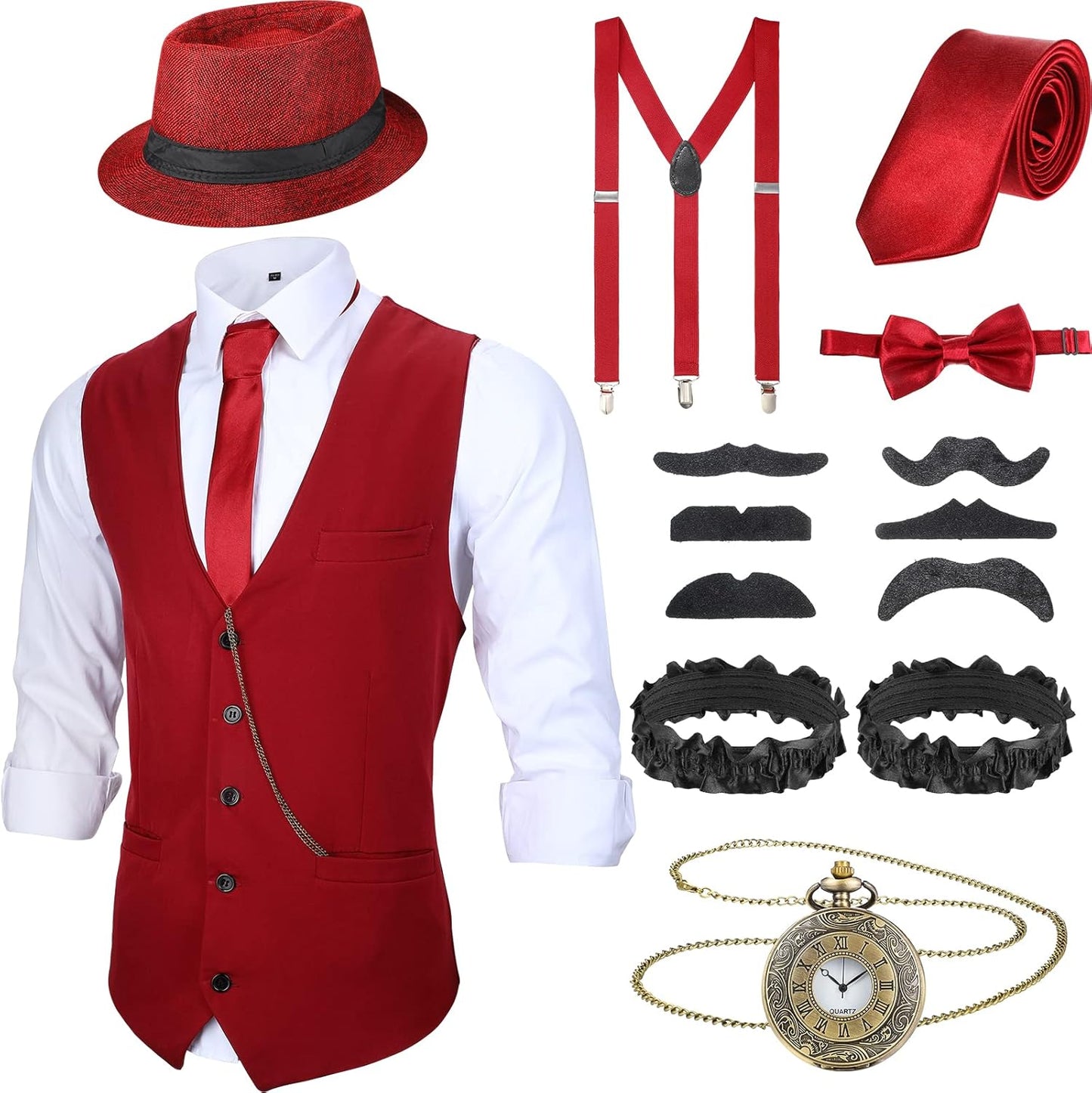 1920s Mens Costume Outfit with Gangster Vest and Accessories