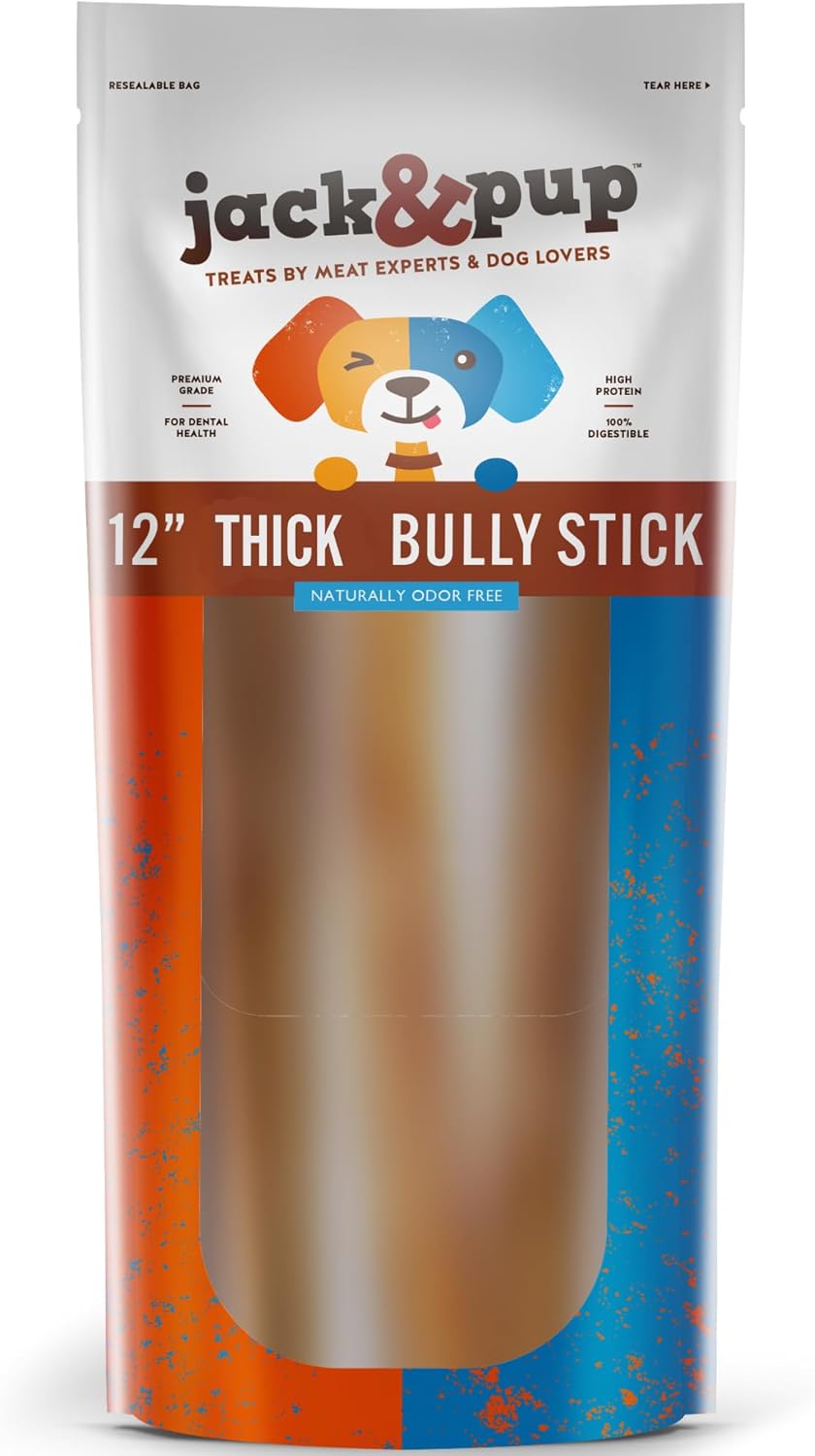 12 Inch Bully Sticks for Large Dogs - Thick Odor Free Treats