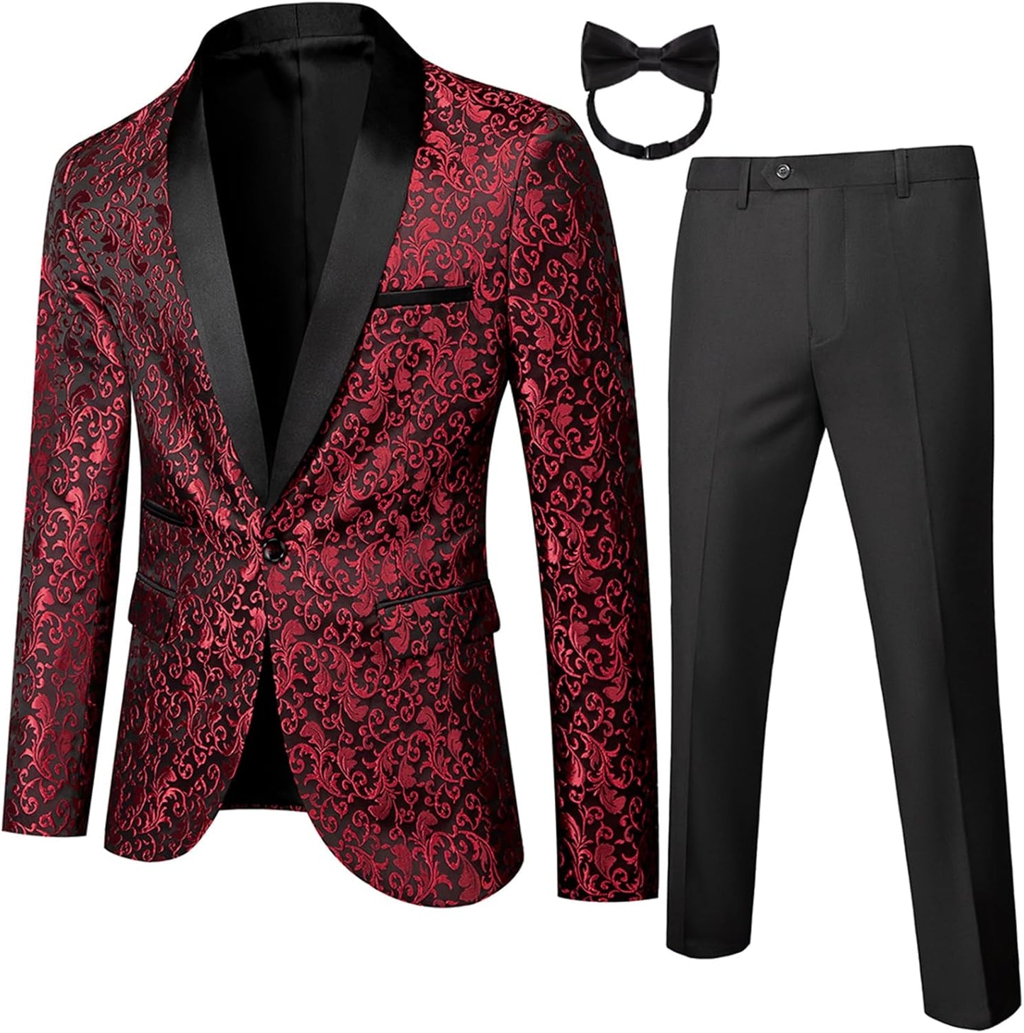Mens 2 Piece Floral Tuxedo Jacket for Prom and Weddings