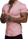 Men's Muscle Fit Dress Shirt Short Sleeve - High Stretch, Wrinkle-Free