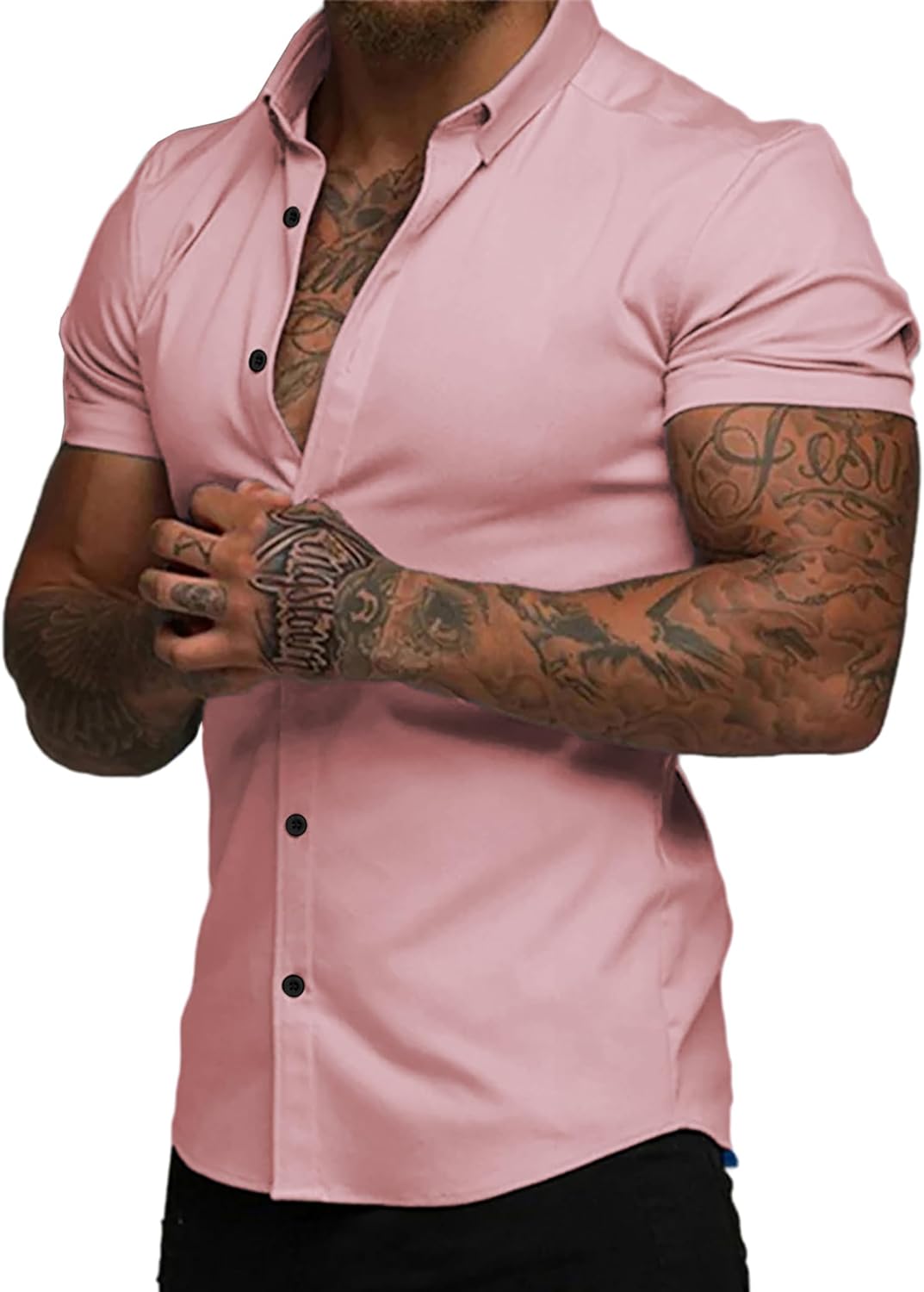Muscle Fit Dress Shirts for Men - Casual Short Sleeve Style