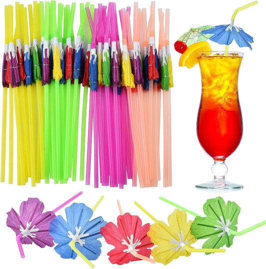 ALINK Hibiscus Cocktail Umbrella Straws