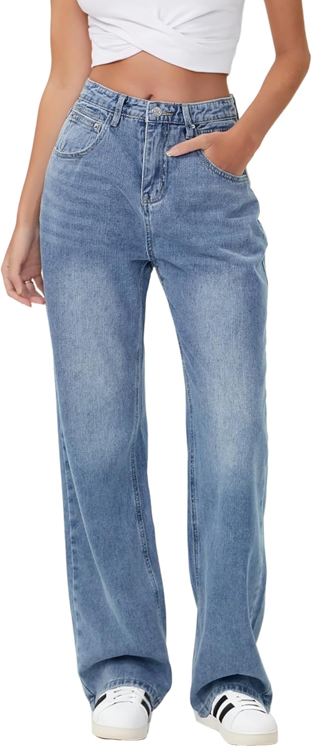 HDLTE Baggy Stretchy Jeans for Women High Waisted Wide Leg