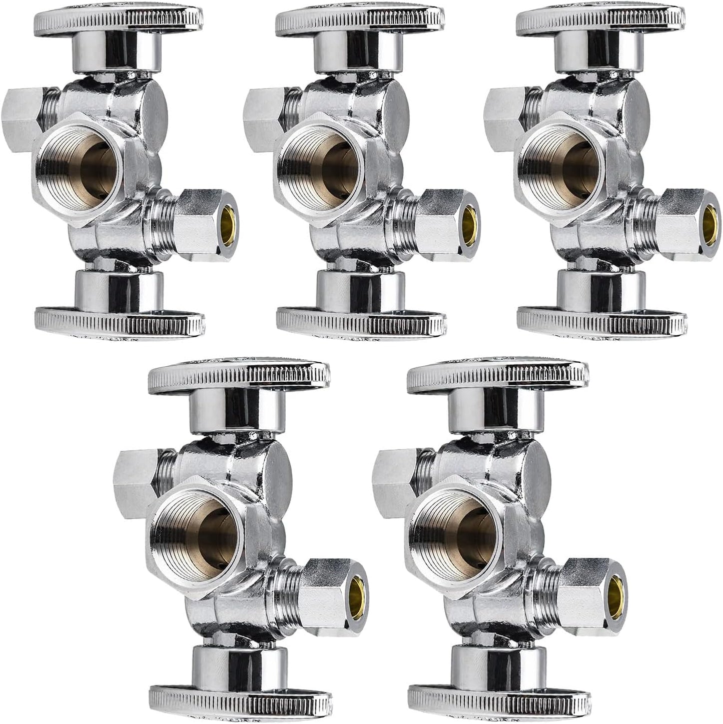 5-Pack 1/4 Turn Dual Compression Outlet Angle Stop Valve Set