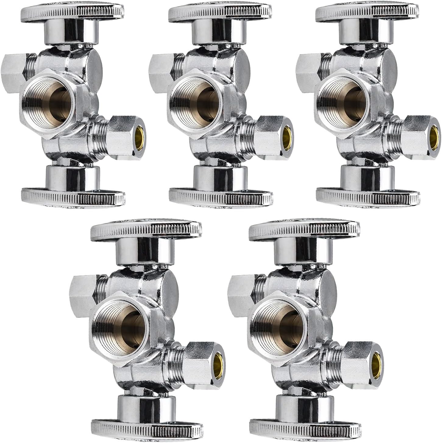 5-Pack 1/4 Turn Dual Compression Outlet Angle Stop Valve Set