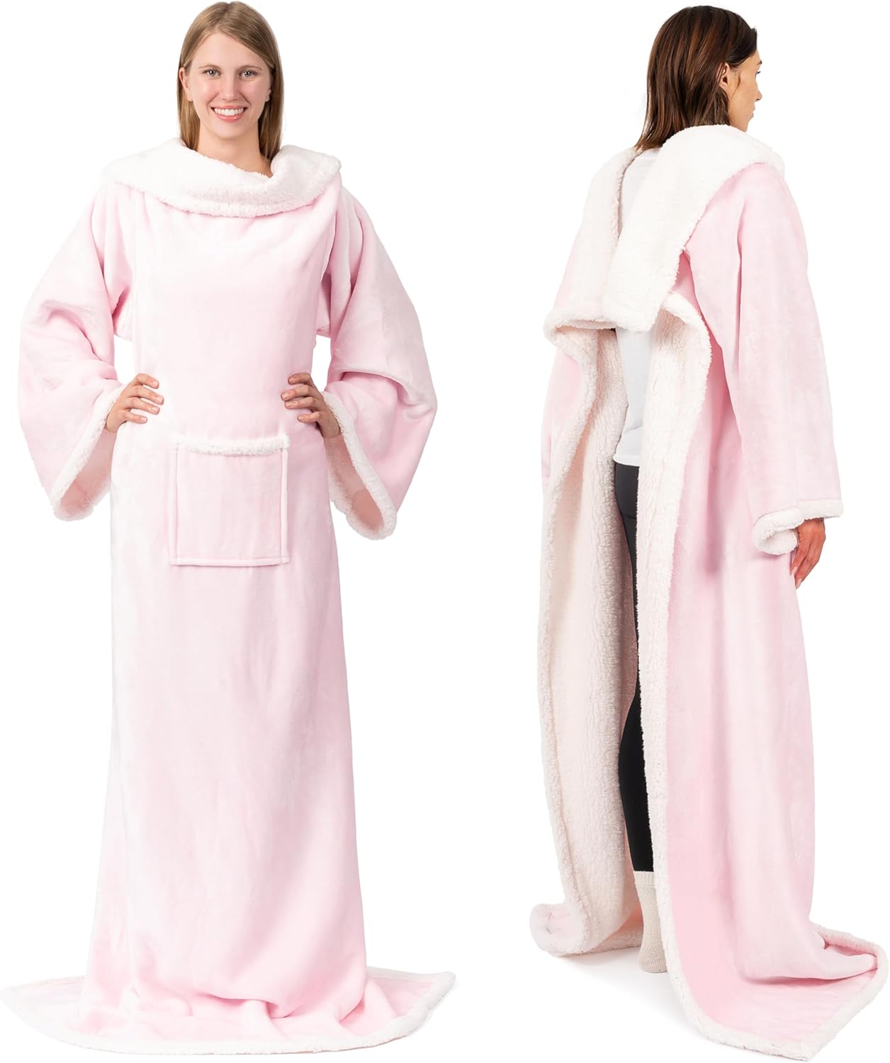 PAVILIA Sherpa Fleece Blanket with Sleeves for Cozy Comfort