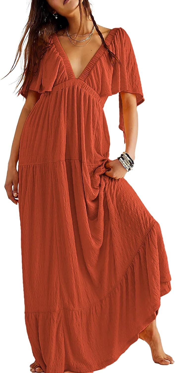 Kikibell Women Summer Dresses V-Neck Maxi Dress for All Occasions