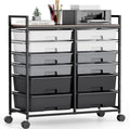 Rolling Storage Cart with 12 Drawers - Wooden Tabletop Utility Cart